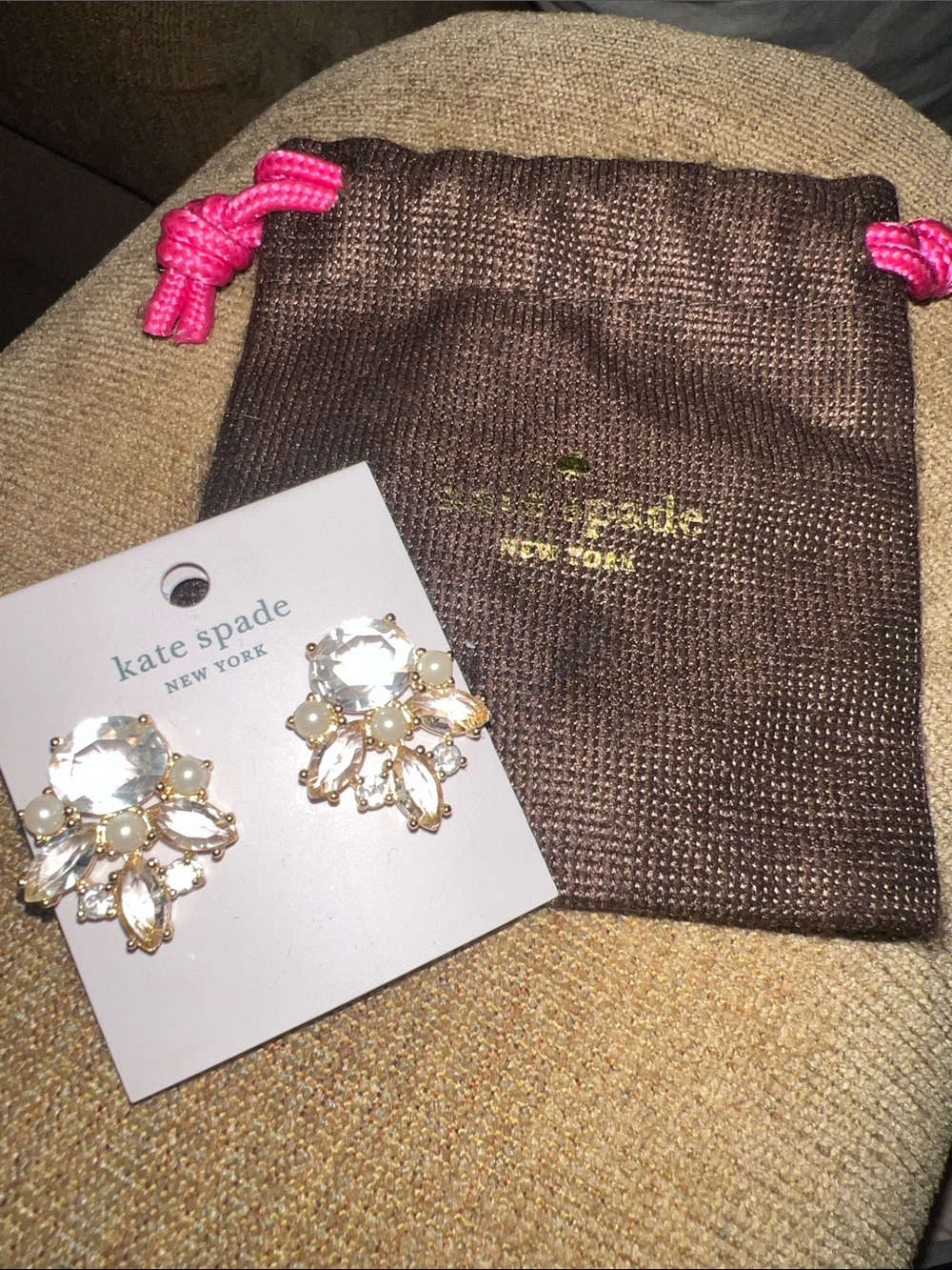 kate spade Gold-Tone Clear Crystal Floral Cluster Earrings